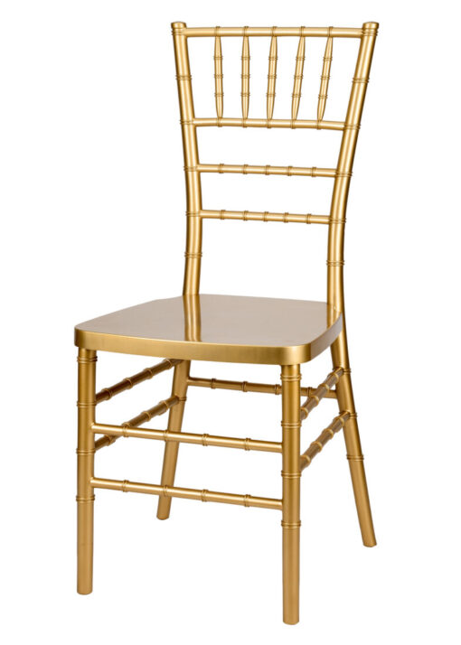 Chair Chiavari Bullion Gold Resin “Steel Skeleton” by Chivari, with Protective Cover CCRGB-STEEL-AX-T