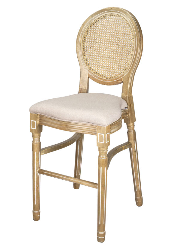 Louis Pop Barstool with Rattan Back by Chivari BLPWANTIQ-FR-ZG-T