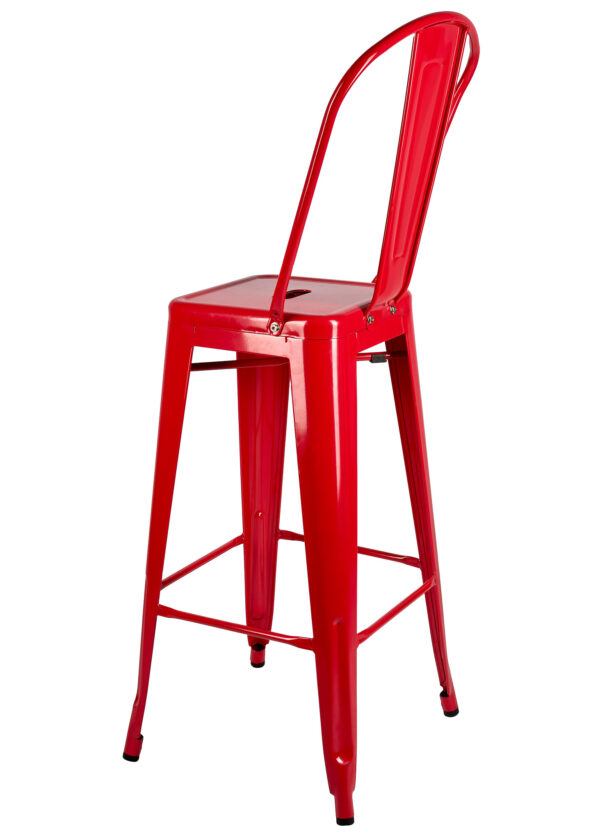 Red Hi Gloss Steelix Tolix Style Metal Barstool with Back BTBMR-AX-T