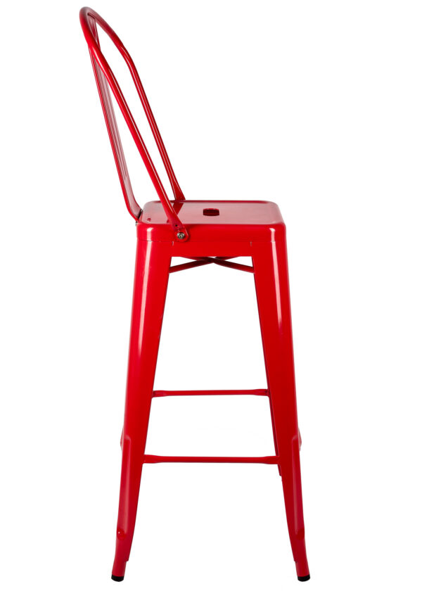 Red Hi Gloss Steelix Tolix Style Metal Barstool with Back BTBMR-AX-T