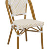 White and Beige, Armless, French Bistro Patio Dining Chair by Chivari CBPWB-AX-T