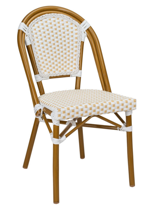 White and Beige, Armless, French Bistro Patio Dining Chair by Chivari CBPWB-AX-T