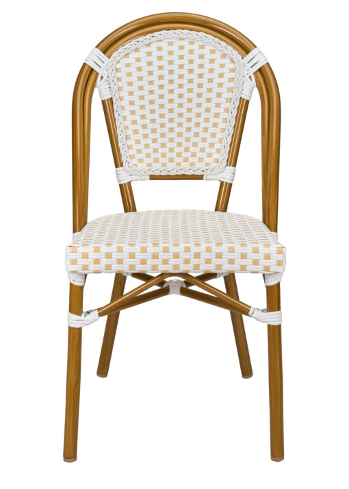 White and Beige, Armless, French Bistro Patio Dining Chair by Chivari CBPWB