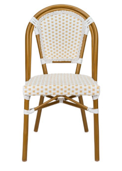 White and Beige, Armless, French Bistro Patio Dining Chair by Chivari CBPWB