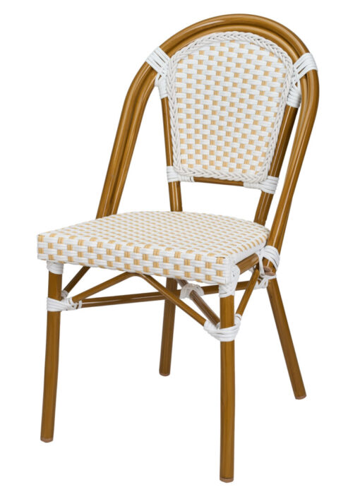 White and Beige, Armless, French Bistro Patio Dining Chair by Chivari CBPWB