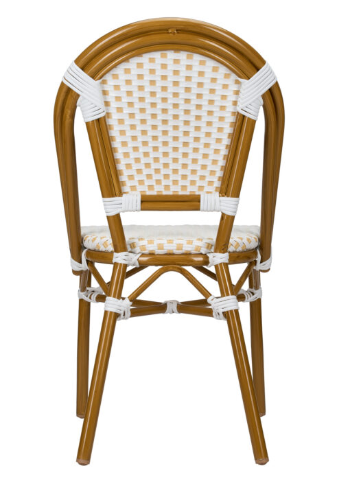 White and Beige, Armless, French Bistro Patio Dining Chair by Chivari CBPWB