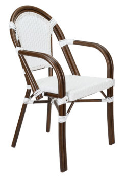 White and White, with Arms, French Bistro Patio Dining Chair by Chivari CBPAWD-AX-T