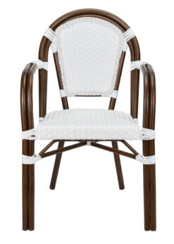 White and White, with Arms, French Bistro Patio Dining Chair by Chivari CBPAWD-AX-T