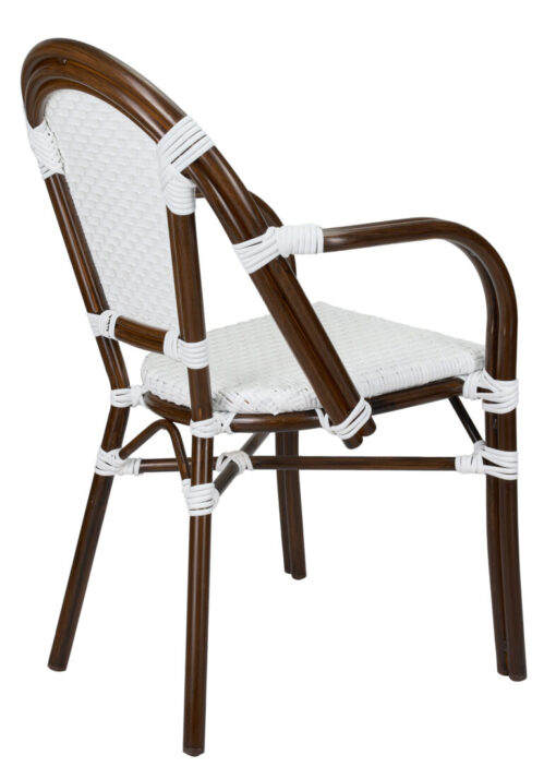 White and White, with Arms, French Bistro Patio Dining Chair by Chivari CBPAWD-AX-T