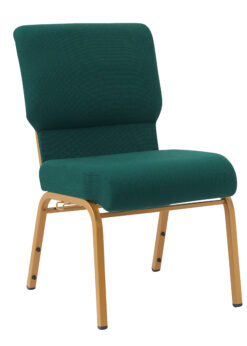 Green Fabric on Gold Frame, 20.5" Wide Seat , 4" Thick Seat with Cut Away Back and Pouch Church Chair CH20GNG-ZF-T