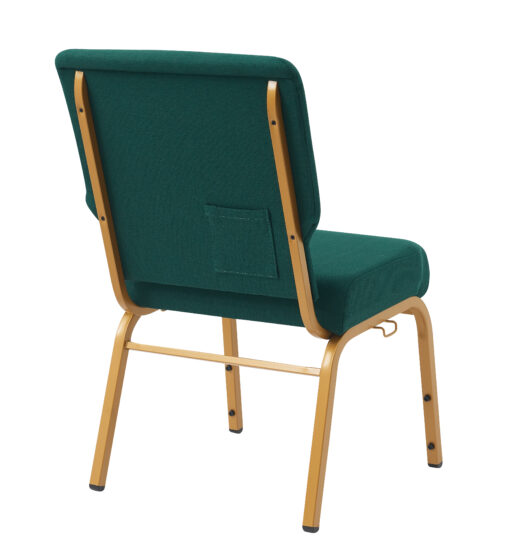 Green Fabric on Gold Frame, 20.5" Wide Seat , 4" Thick Seat with Cut Away Back and Pouch Church Chair CH20GNG-ZF-T