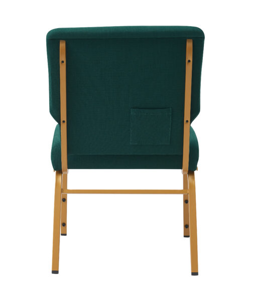 Green Fabric on Gold Frame, 20.5" Wide Seat , 4" Thick Seat with Cut Away Back and Pouch Church Chair CH20GNG-ZF-T