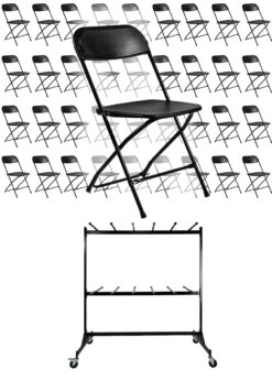 120 Black Poly Folding Chairs + Hanging Cart Combo PACK100CFPB-CX-T-CART101-AX-T