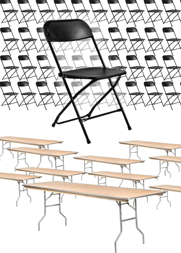 120 Black Poly Folding Chairs + Hanging Cart Combo PACK100CFPB-CX-T-TPLYRT9630M