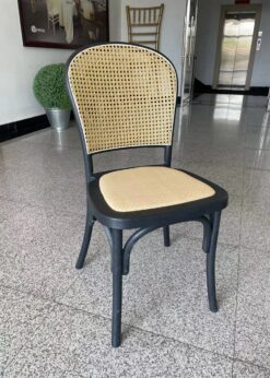 Black Bent Cane Resin Chair with Natural Cane Back and Rattan Seat CBCBN-ZG-T