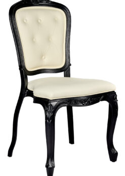 Black Resin Royal Chair, Ivory Vinyl Seat, Ivory Vinyl Tufted Back CRRBIT-ZG-T