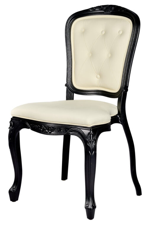 Black Resin Royal Chair, Ivory Vinyl Seat, Ivory Vinyl Tufted Back CRRBIT-ZG-T