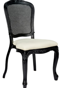 Chair Royal Resin Black with Ivory Vinyl Seat and Black Rattan Back CRRBIR-ZG-T