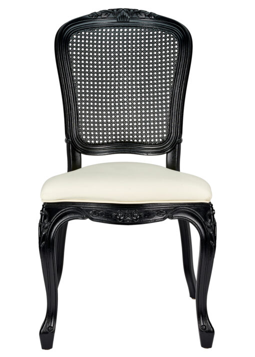 Chair Royal Resin Black with Ivory Vinyl Seat and Black Rattan Back CRRBIR-ZG-T