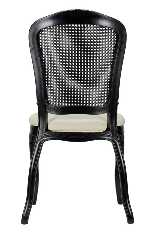 Chair Royal Resin Black with Ivory Vinyl Seat and Black Rattan Back CRRBIR-ZG-T