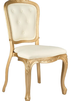 Chair Royal Resin Gold with Ivory Vinyl Seat and Ivory Vinyl Tufted Back by Chivari CRRGIT-ZG-T