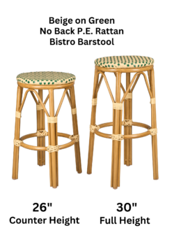 Beige on Green No Back PE Rattan Bistro Barstool 26" Counter Height and 30" Full Height