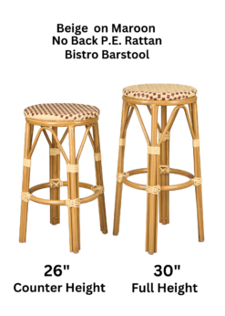 Beige on Maroon No Back PE Rattan Bistro Barstool 26" Counter Height and 30" Full Height