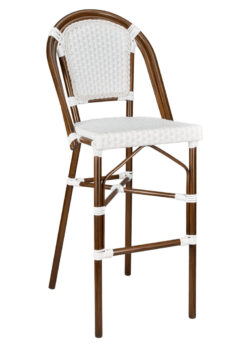 Bistro Barstool Armless PE Rattan Whtie on White Dark Pipe BBPWD-AX-T