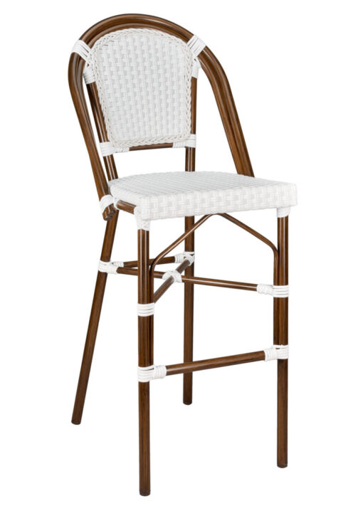 Bistro Barstool Armless PE Rattan Whtie on White Dark Pipe BBPWD-AX-T