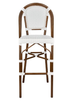 Bistro Barstool Armless PE Rattan Whtie on White Dark Pipe BBPWD-AX-T