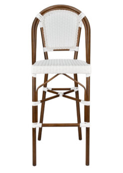 Bistro Barstool Armless PE Rattan Whtie on White Dark Pipe BBPWD-AX-T