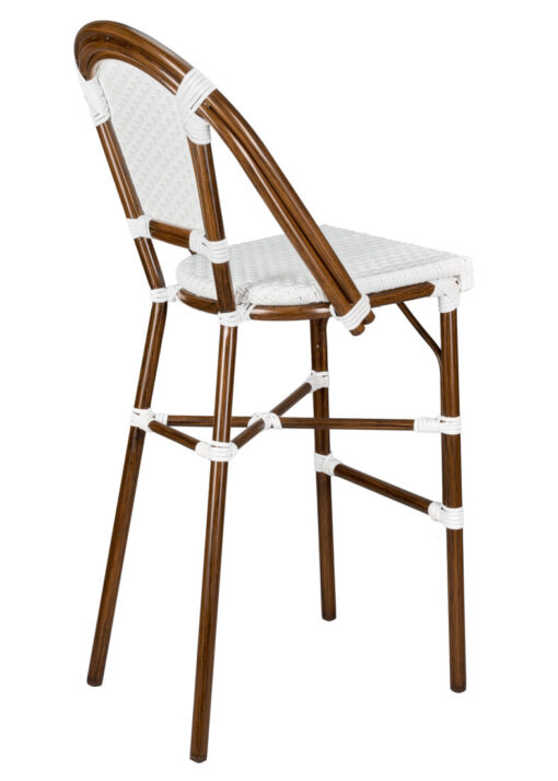 Bistro Barstool Armless PE Rattan Whtie on White Dark Pipe BBPWD-AX-T