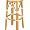 Bistro Barstool, No Back, 30″ Full Height PE Rattan, White on Beige. Medium Pipe BFNBPWB-AX-T