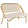 Bistro Bench, Seats 2, PE Rattan, White on Beige. Medium Pipe BNBPWB-AX-T