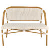 Bistro Bench, Seats 2, PE Rattan, White on Beige. Medium Pipe BNBPWB-AX-T