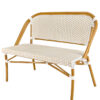 Bistro Bench, Seats 2, PE Rattan, White on Beige. Medium Pipe BNBPWB-AX-T