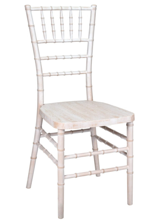 White Distressed with Brushed Wood Look Resin Steel Skeleton Chiavari Chair CCRWDB-STEEL-AX-T