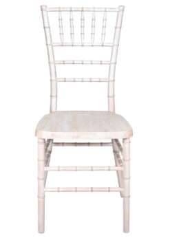 White Distressed with Brushed Wood Look Resin Steel Skeleton Chiavari Chair CCRWDB-STEEL-AX-T