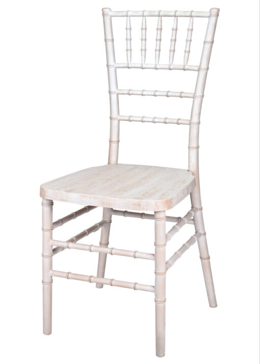 White Distressed with Brushed Wood Look Resin Steel Skeleton Chiavari Chair CCRWDB-STEEL-AX-T