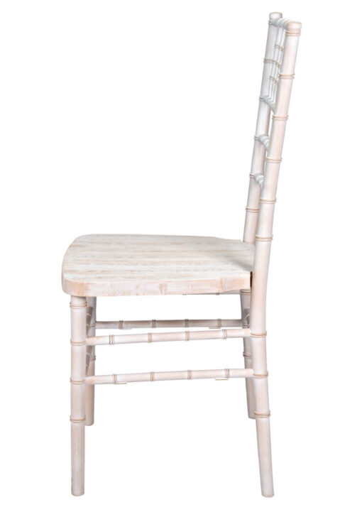 White Distressed with Brushed Wood Look Resin Steel Skeleton Chiavari Chair CCRWDB-STEEL-AX-T