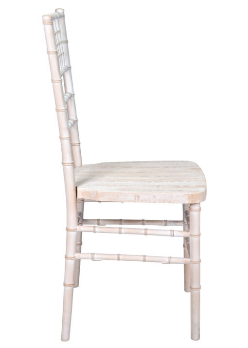 White Distressed with Brushed Wood Look Resin Steel Skeleton Chiavari Chair CCRWDB-STEEL-AX-T