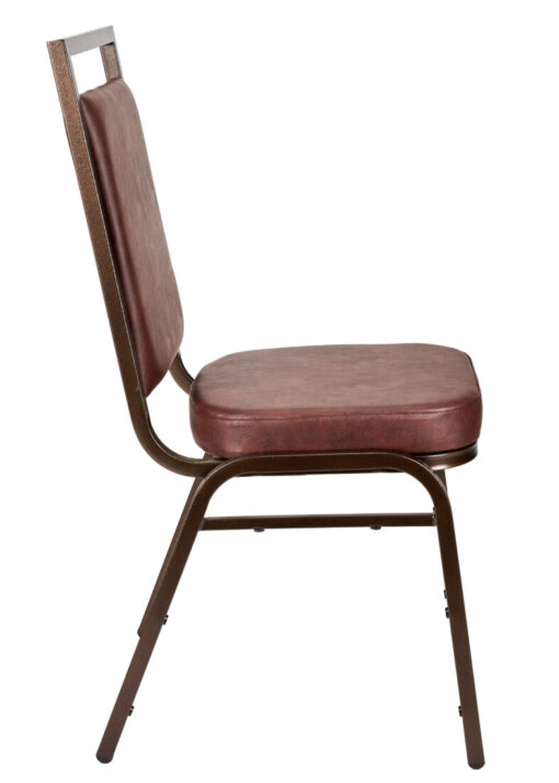 Brown Vinyl on Copper Vein Steel Frame Square Back Banquet Chair by Chivari CQSVBR-ZF-T