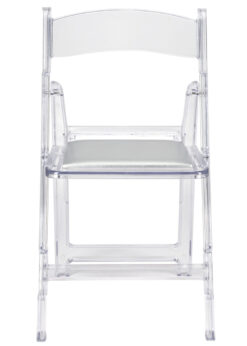 Clear with Silver Vinyl Cushion Resin Folding Chair CFRCL4-HB-T