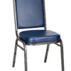 Navy Blue Vinyl on Silver Vein Steel Frame Square Back Banquet Chair by Chivari CQSVBLU-ZF-T