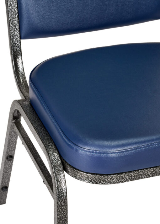 Navy Blue Vinyl on Silver Vein Steel Frame Square Back Banquet Chair by Chivari CQSVBLU-ZF-T