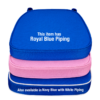 Royal Blue on Royal Blue Pipe. Pink on Pink Pipe. Navy Blue with White Pipe