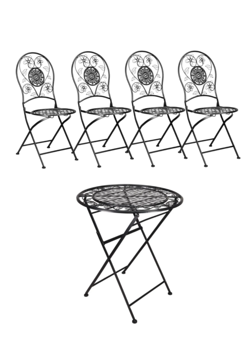 4 Chairs and 1 Table Kit – Four (4) Black Barcelona Bistro Folding Chair with Round Seat and Back | One(1) 28″ Rustic Black Barcelona Bistro Table KIT-BBSET-4CH1TB-BLRD