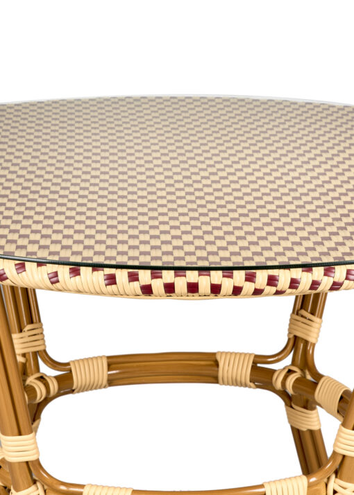 Beige on Maroon Medium Pipe Bistro Table 40″ PE Rattan by Chivari TBTPBM-KT-AX-T