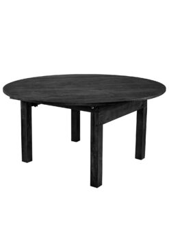 Black 5 Foot (60″) Straight Leg Round Wood Farmhouse Table by Chivari TFARMRD60-BLACK-S-LEG-AX-T