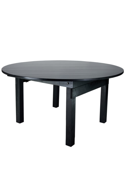 Black 5 Foot (60″) Straight Leg Round Wood Farmhouse Table by Chivari TFARMRD60-BLACK-S-LEG-AX-T